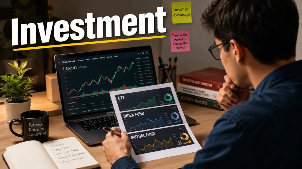 Investments for Beginners Beginner investment options including ETFs, index funds, and mutual funds for long-term wealth building.