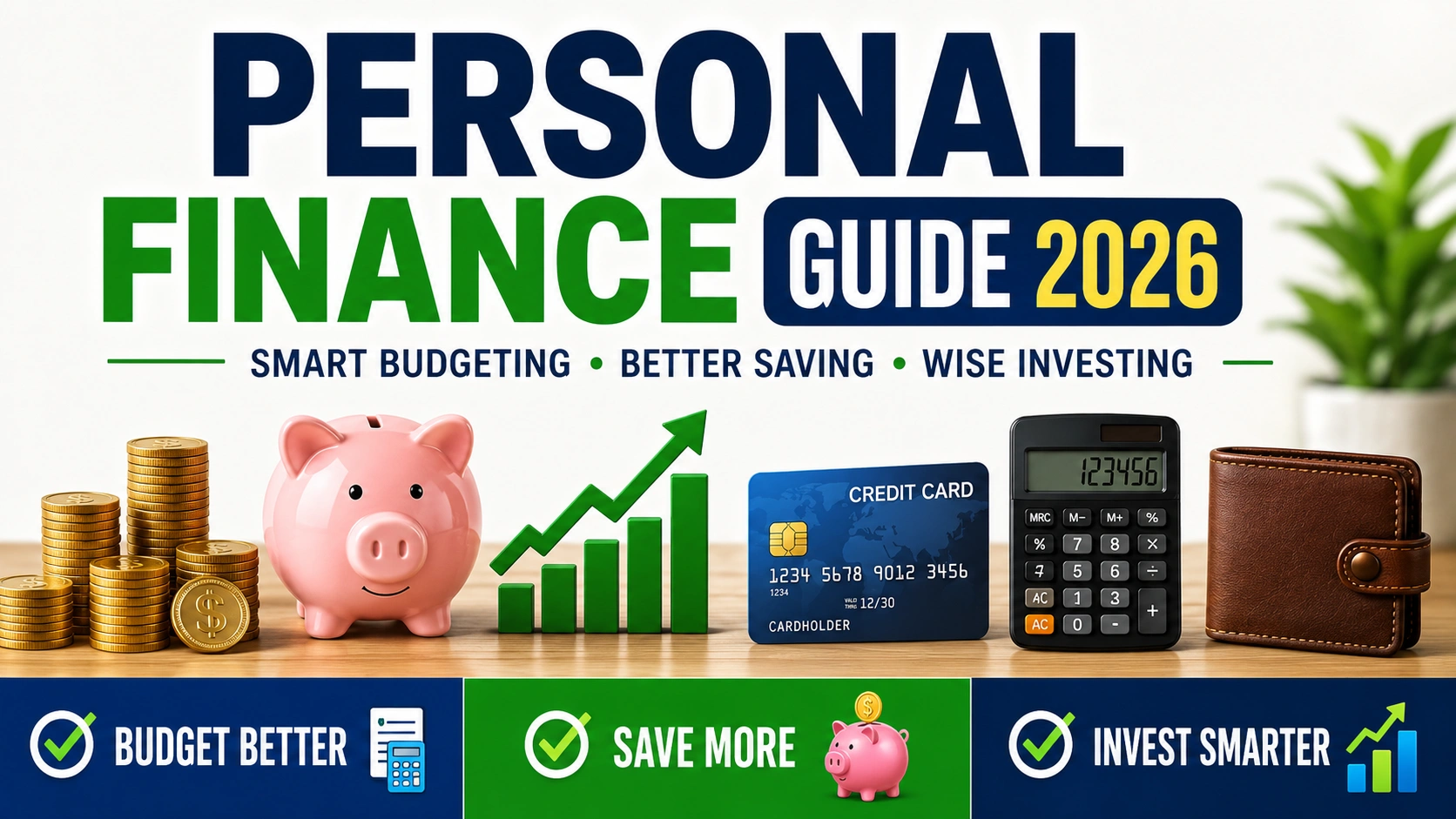 Personal finance money management guide with budgeting, saving, and investing concepts for 2026