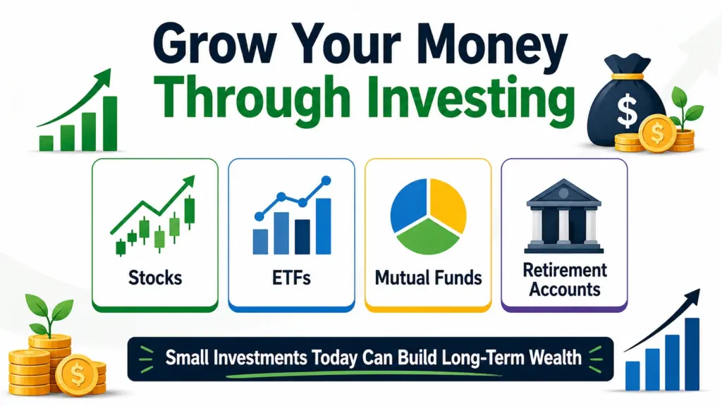 Grow Your Money Through Investing Long-term investment growth chart showing diversified investment options