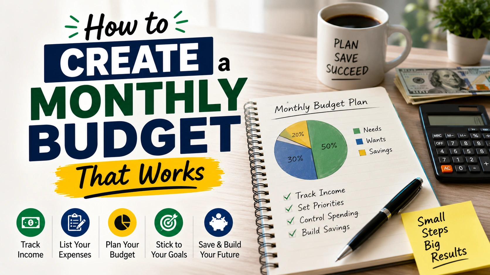 Monthly budget planner with calculator, savings goals, expense tracking, and personal finance tools.