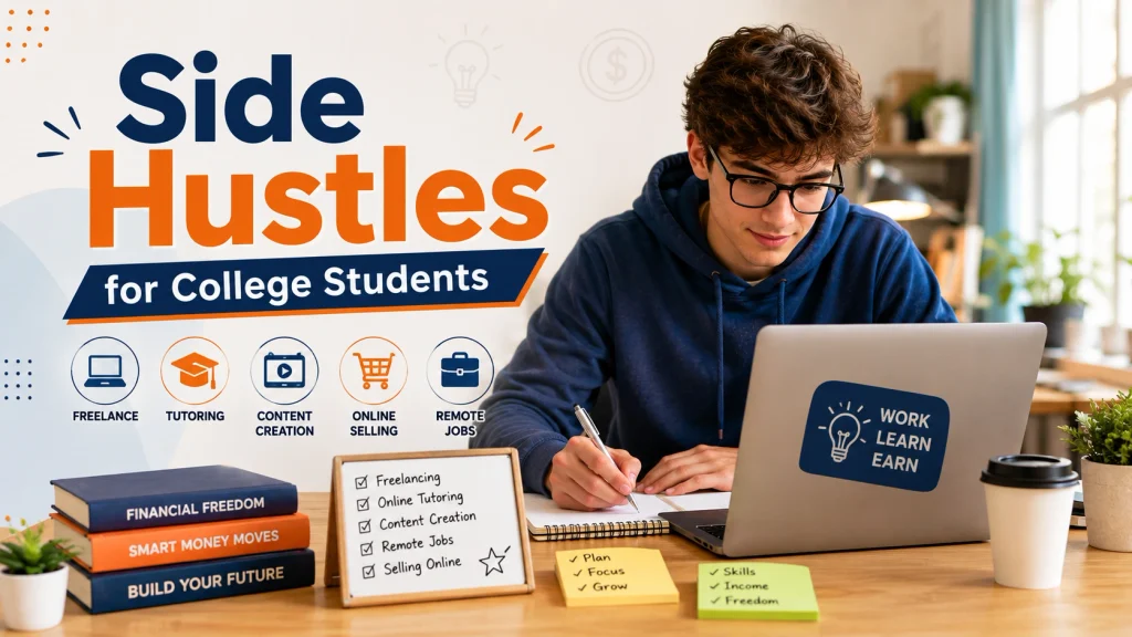 Side Hustles for College Students College student working on a flexible side hustle from a laptop