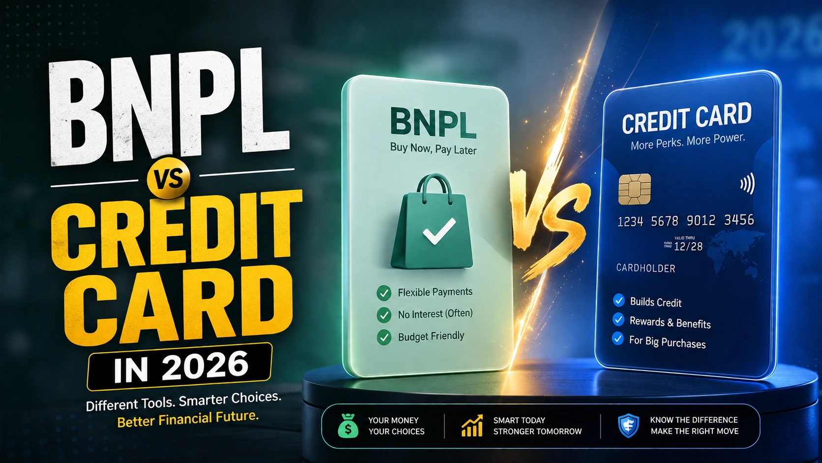 BNPL vs Credit Card comparison showing Buy Now Pay Later and credit card payment options for online shopping.