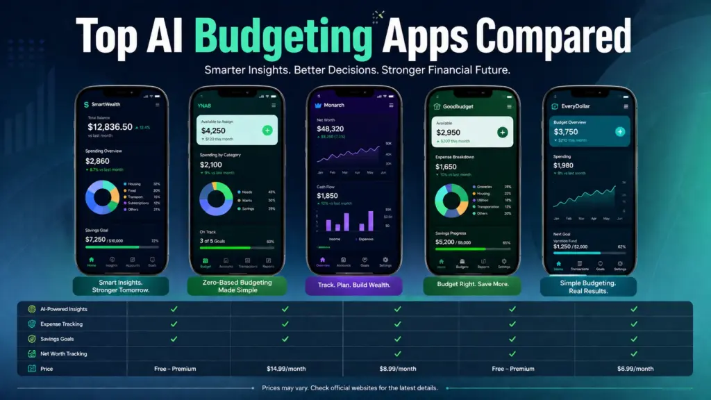 Top AI Budgeting Apps Compared Comparison of the best AI budgeting apps including Monarch Money, YNAB, Rocket Money, and Empower