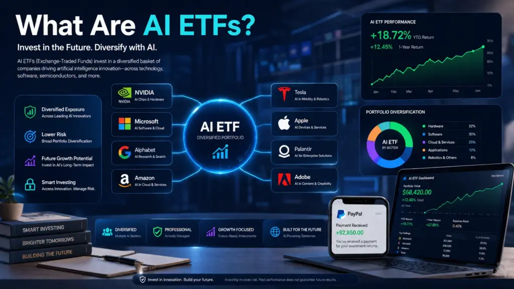 How AI ETFs Work AI ETF diversified investment portfolio containing multiple artificial intelligence companies
