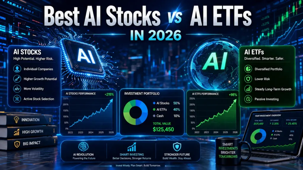 Best AI Stocks vs AI ETFs in 2026 Comparison of AI stocks and AI ETFs for long-term investing in 2026