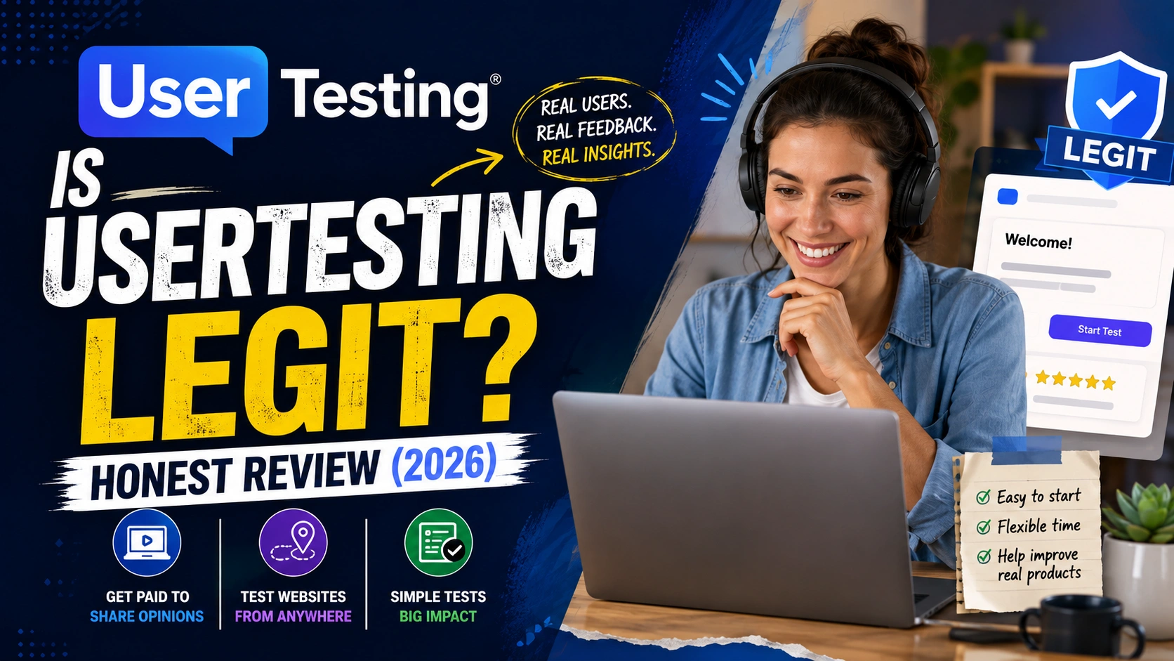 Person testing a website on a laptop while earning money through UserTesting in 2026