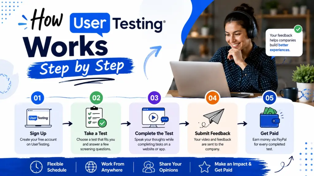 How UserTesting Works Step by Step Step-by-step process of joining UserTesting and completing website testing jobs
